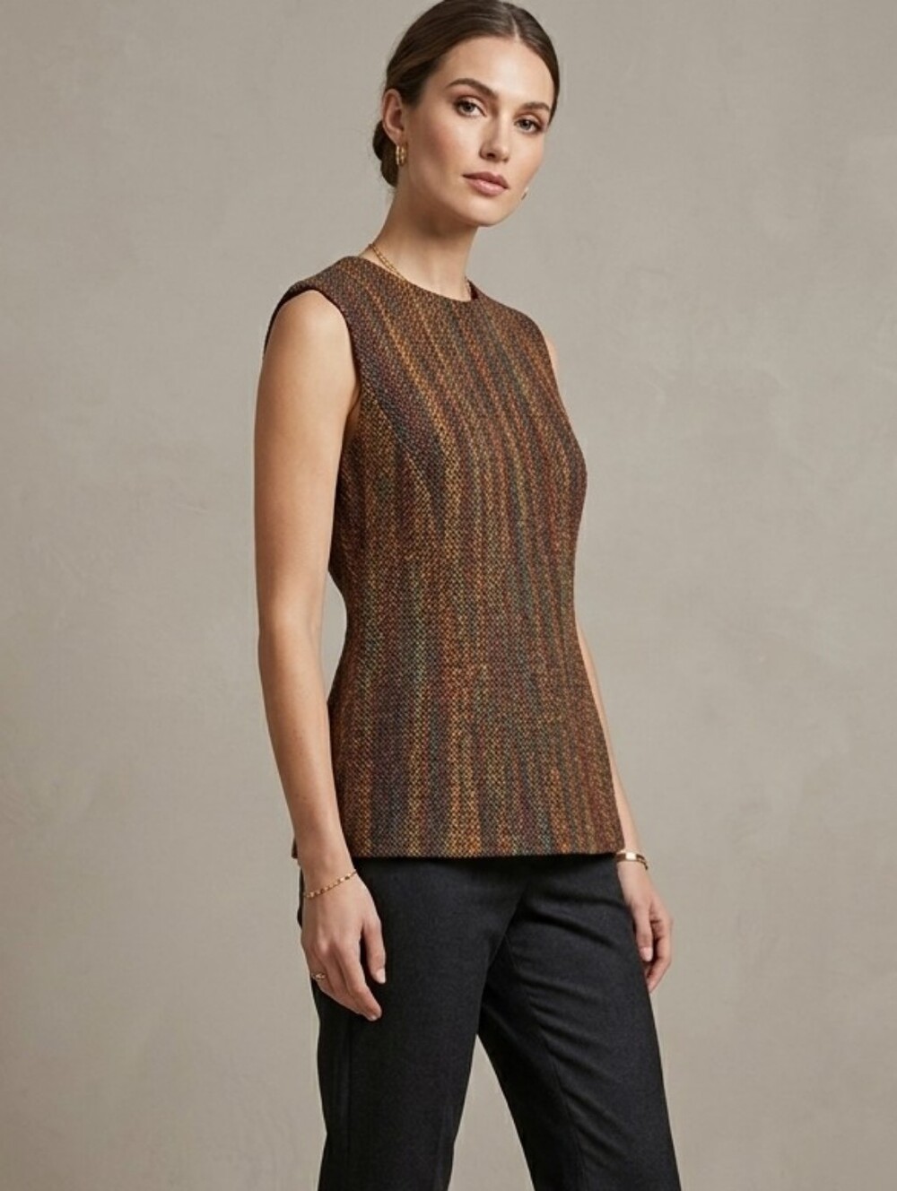 Zonda Nellis Hand Woven Sleeveless Tailored Top Multicolour Earthy Tones